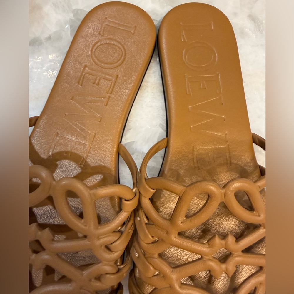 Loewe Tan Leather Slide Sandals - Picture 2 of 4